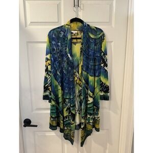 Adore Open Front Cardigan Sweater Sz XL Floral Watercolor Lagenlook Long Art